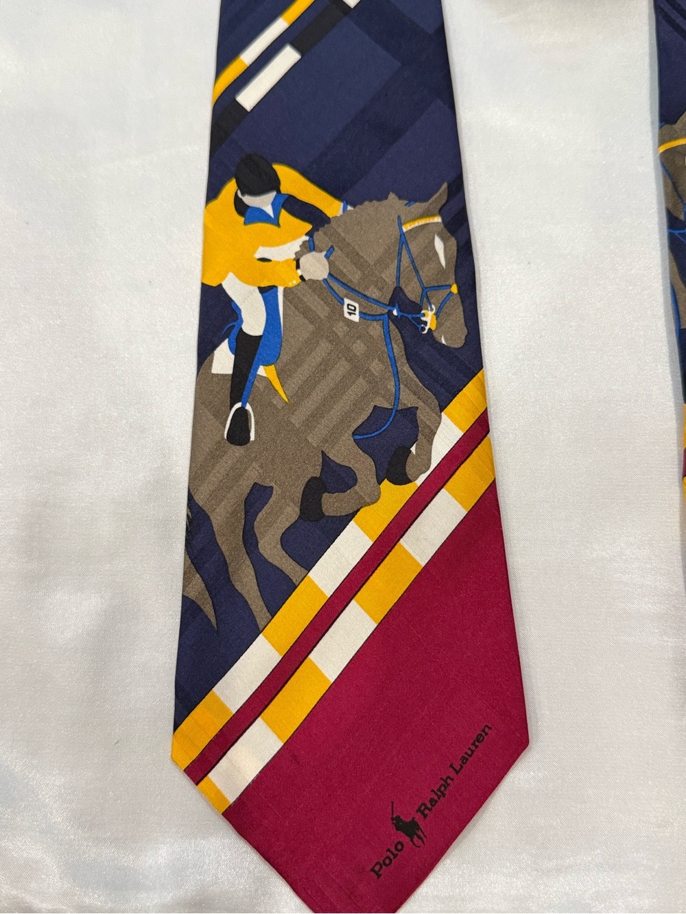 Polo by Ralph Lauren Navy Equestrian Print Silk Mens Tie - Picture 3 of 14